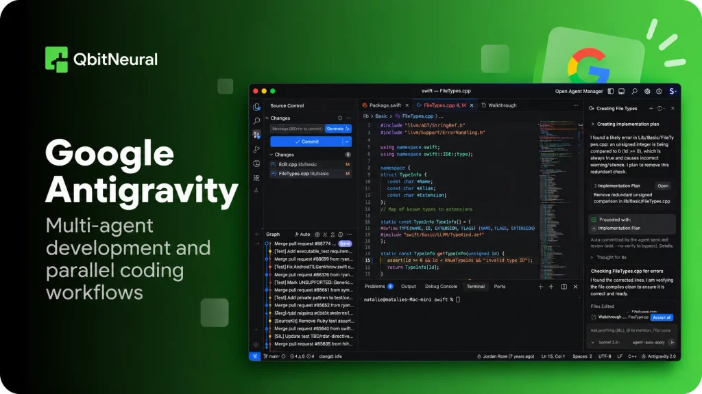 Google Antigravity showing AI coding agents working across multi-agent development workflows.