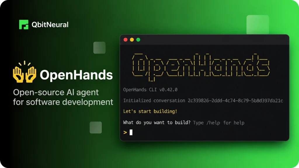 OpenHands CLI showing open-source AI coding agents for software development tasks.